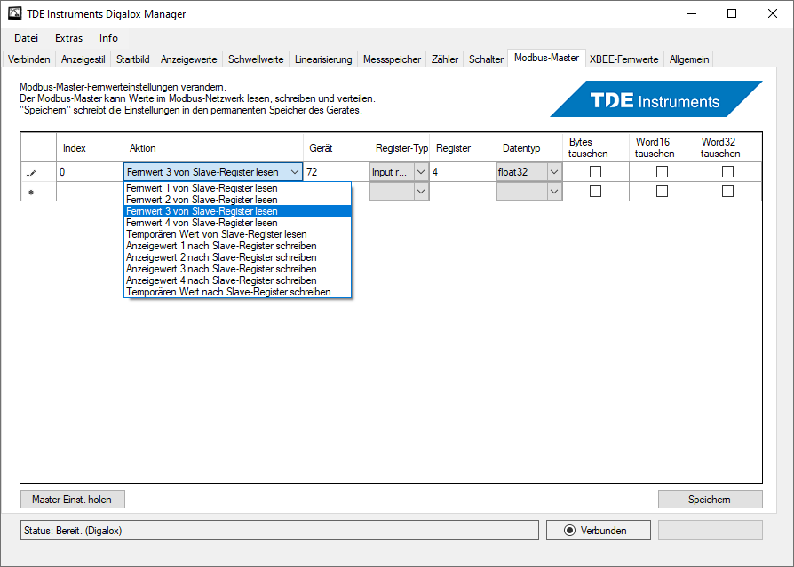 Digalox Manager modbus master